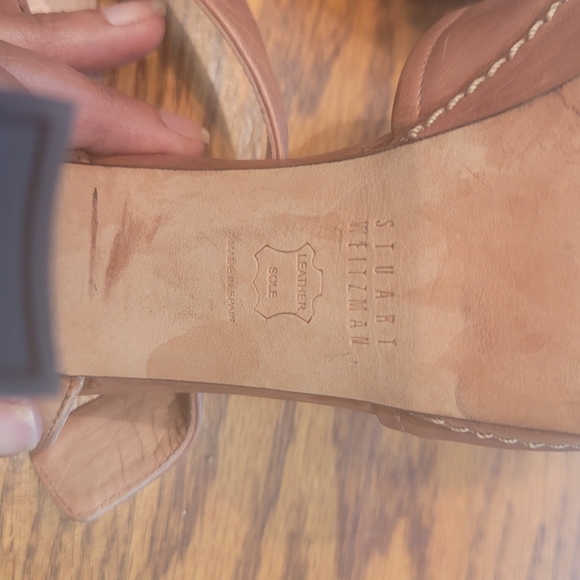 Stuart Weitzman Dark Tan Brown Genuine Leather Open Toe Platform Sandals Heels - Picture 13 of 14